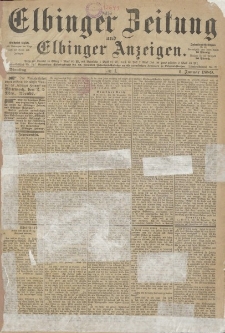 Elbinger Zeitung und Elbinger Anzeigen, Nr. 1 Dienstag 1. Januar 1889