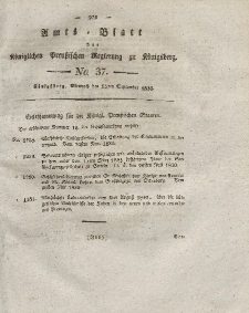 Amts-Blatt der Königlichen Preußischen Regierung zu Königsberg, Mittwoch, 15. September 1830, Nr. 37