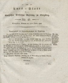 Amts-Blatt der Königlichen Preußischen Regierung zu Königsberg, Mittwoch, 13. Oktober 1830, Nr. 41
