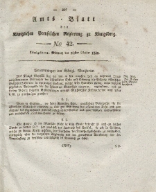 Amts-Blatt der Königlichen Preußischen Regierung zu Königsberg, Mittwoch, 20. Oktober 1830, Nr. 42