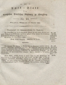 Amts-Blatt der Königlichen Preußischen Regierung zu Königsberg, Mittwoch, 3. November 1830, Nr. 44