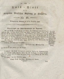 Amts-Blatt der Königlichen Preußischen Regierung zu Königsberg, Mittwoch, 17. November 1830, Nr. 46
