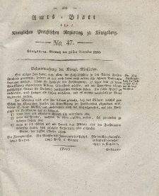 Amts-Blatt der Königlichen Preußischen Regierung zu Königsberg, Mittwoch, 24. November 1830, Nr. 47