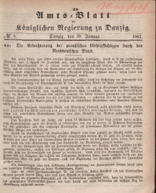 Amts-Blatt der Königlichen Regierung zu Danzig, 30. Januar 1867, Nr. 5