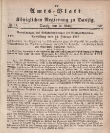 Amts-Blatt der Königlichen Regierung zu Danzig, 13. März 1867, Nr. 11