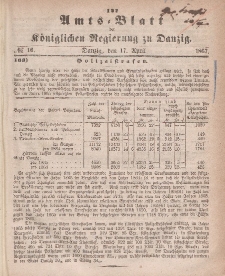 Amts-Blatt der Königlichen Regierung zu Danzig, 17. April 1867, Nr. 16