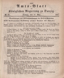 Amts-Blatt der Königlichen Regierung zu Danzig, 15. Mai 1867, Nr. 20