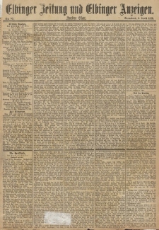 Elbinger Zeitung und Elbinger Anzeigen, Nr. 82 Sonnabend 6. April 1889