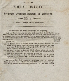 Amts-Blatt der Königlichen Preußischen Regierung zu Königsberg, Mittwoch, 2. Januar 1828, Nr. 1