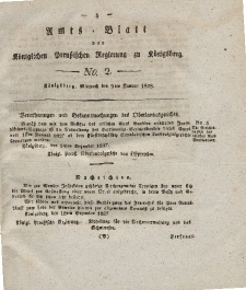 Amts-Blatt der Königlichen Preußischen Regierung zu Königsberg, Mittwoch, 9. Januar 1828, Nr. 2