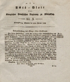 Amts-Blatt der Königlichen Preußischen Regierung zu Königsberg, Mittwoch, 16. Januar 1828, Nr. 3