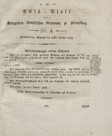 Amts-Blatt der Königlichen Preußischen Regierung zu Königsberg, Mittwoch, 23. Januar 1828, Nr. 4