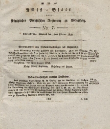 Amts-Blatt der Königlichen Preußischen Regierung zu Königsberg, Mittwoch, 13. Februar 1828, Nr. 7