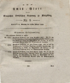 Amts-Blatt der Königlichen Preußischen Regierung zu Königsberg, Mittwoch, 20. Februar 1828, Nr. 8