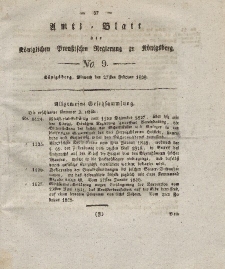 Amts-Blatt der Königlichen Preußischen Regierung zu Königsberg, Mittwoch, 27. Februar 1828, Nr. 9