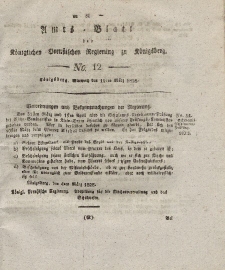Amts-Blatt der Königlichen Preußischen Regierung zu Königsberg, Mittwoch, 19. März 1828, Nr. 12