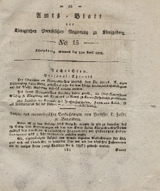 Amts-Blatt der Königlichen Preußischen Regierung zu Königsberg, Mittwoch, 9. April 1828, Nr. 15