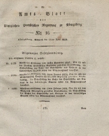 Amts-Blatt der Königlichen Preußischen Regierung zu Königsberg, Mittwoch, 16. April 1828, Nr. 16