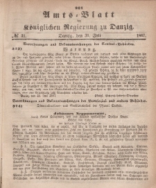 Amts-Blatt der Königlichen Regierung zu Danzig, 31. Juli 1867, Nr. 31