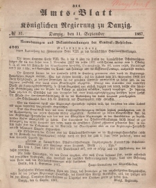 Amts-Blatt der Königlichen Regierung zu Danzig, 11. September 1867, Nr. 37