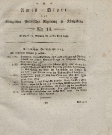 Amts-Blatt der Königlichen Preußischen Regierung zu Königsberg, Mittwoch, 30. April 1828, Nr. 18