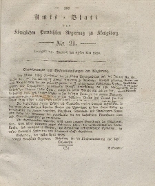Amts-Blatt der Königlichen Preußischen Regierung zu Königsberg, Mittwoch, 21. Mai 1828, Nr. 21
