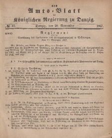 Amts-Blatt der Königlichen Regierung zu Danzig, 20. November 1867, Nr. 47