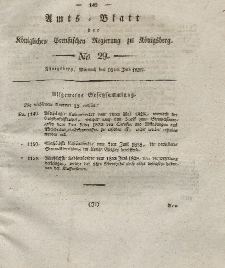 Amts-Blatt der Königlichen Preußischen Regierung zu Königsberg, Mittwoch, 16. Juli 1828, Nr. 29