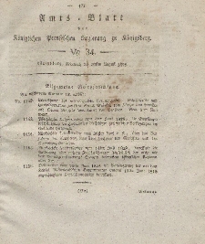 Amts-Blatt der Königlichen Preußischen Regierung zu Königsberg, Mittwoch, 20. August 1828, Nr. 34