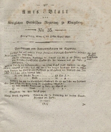 Amts-Blatt der Königlichen Preußischen Regierung zu Königsberg, Mittwoch, 27. August 1828, Nr. 35