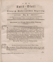 Amts-Blatt der Königlich Westpreußischen Regierung zu Marienwerder, 11. Februar 1814, No. 6.