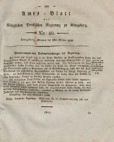 Amts-Blatt der Königlichen Preußischen Regierung zu Königsberg, Mittwoch, 1. Oktober 1828, Nr. 40