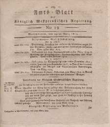 Amts-Blatt der Königlich Westpreußischen Regierung zu Marienwerder, 25. März 1814, No. 12.