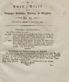 Amts-Blatt der Königlichen Preußischen Regierung zu Königsberg, Mittwoch, 8. Oktober 1828, Nr. 41