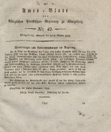 Amts-Blatt der Königlichen Preußischen Regierung zu Königsberg, Mittwoch, 15. Oktober 1828, Nr. 42