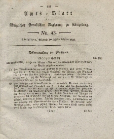 Amts-Blatt der Königlichen Preußischen Regierung zu Königsberg, Mittwoch, 22. Oktober 1828, Nr. 43