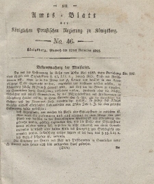 Amts-Blatt der Königlichen Preußischen Regierung zu Königsberg, Mittwoch, 12. November 1828, Nr. 46