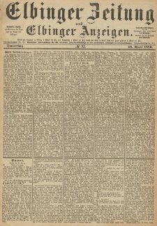 Elbinger Zeitung und Elbinger Anzeigen, Nr. 92 Donnerstag 18. April 1889