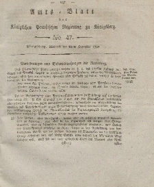 Amts-Blatt der Königlichen Preußischen Regierung zu Königsberg, Mittwoch, 19. November 1828, Nr. 47