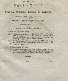 Amts-Blatt der Königlichen Preußischen Regierung zu Königsberg, Mittwoch, 26. November 1828, Nr. 48