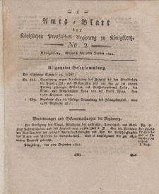 Amts-Blatt der Königlichen Preußischen Regierung zu Königsberg, Mittwoch, 9. Januar 1822, Nr. 2