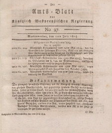 Amts-Blatt der Königlich Westpreußischen Regierung zu Marienwerder, 1. Juli 1814, No. 27.