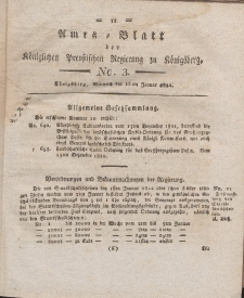 Amts-Blatt der Königlichen Preußischen Regierung zu Königsberg, Mittwoch, 16. Januar 1822, Nr. 3