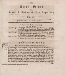 Amts-Blatt der Königlich Westpreußischen Regierung zu Marienwerder, 29. Juli 1814, No. 31.