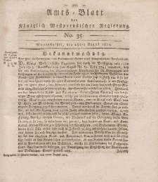 Amts-Blatt der Königlich Westpreußischen Regierung zu Marienwerder, 26. August 1814, No. 35.