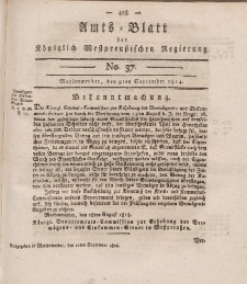 Amts-Blatt der Königlich Westpreußischen Regierung zu Marienwerder, 9. September 1814, No. 37.