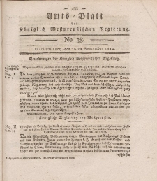 Amts-Blatt der Königlich Westpreußischen Regierung zu Marienwerder, 16. September 1814, No. 38.