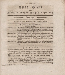 Amts-Blatt der Königlich Westpreußischen Regierung zu Marienwerder, 30. September 1814, No. 40.