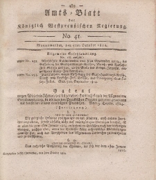 Amts-Blatt der Königlich Westpreußischen Regierung zu Marienwerder, 7. Oktober 1814, No. 41.