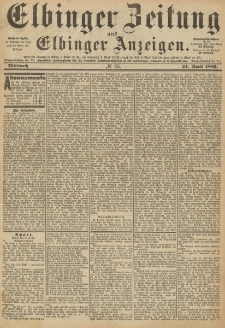 Elbinger Zeitung und Elbinger Anzeigen, Nr. 95 Mittwoch 24. April 1889